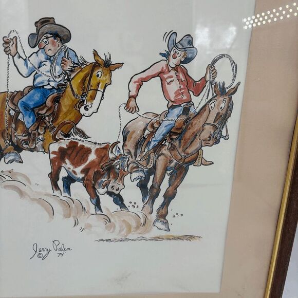Jerry Palen 74 Team Roper Heeler Heels Own Horse Original Painting Western Rodeo - Picture 3 of 8